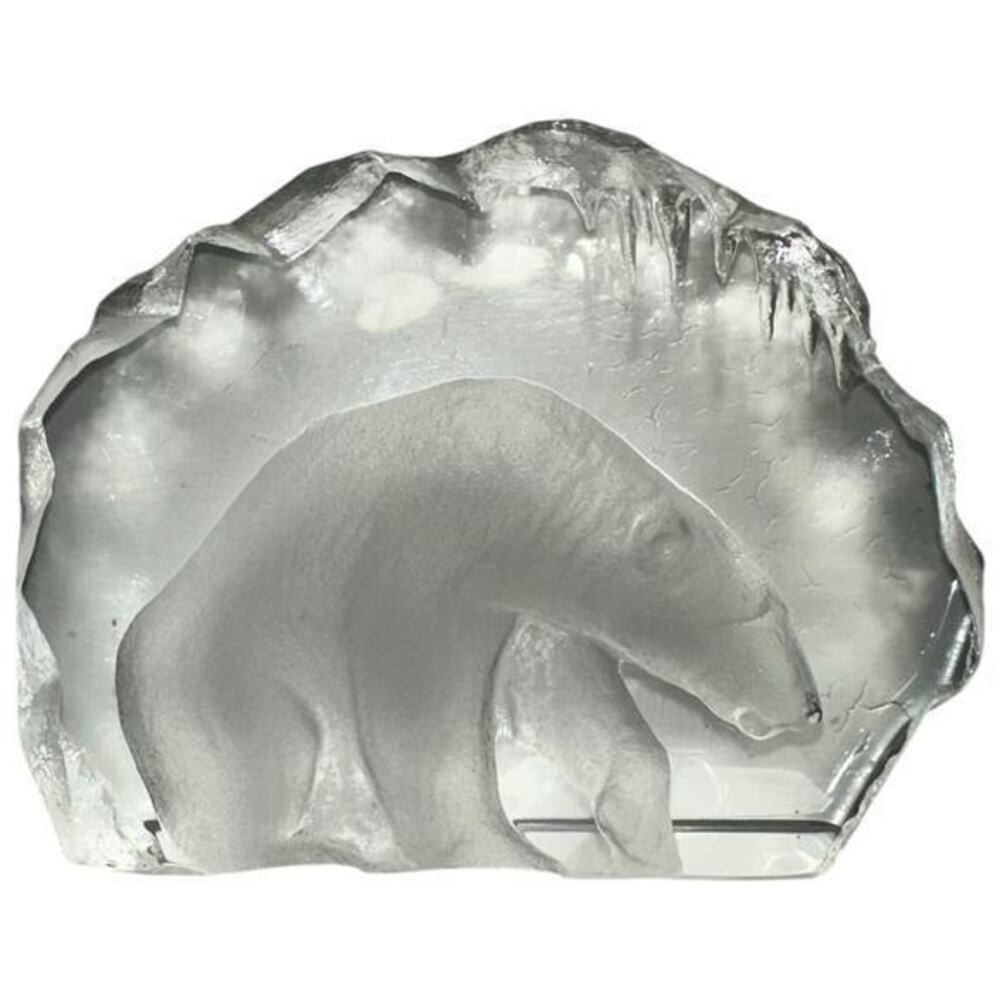 Vintage Glass Polar Bear Figurine Lead Crystal Sculpture Mats Jonasson 33152